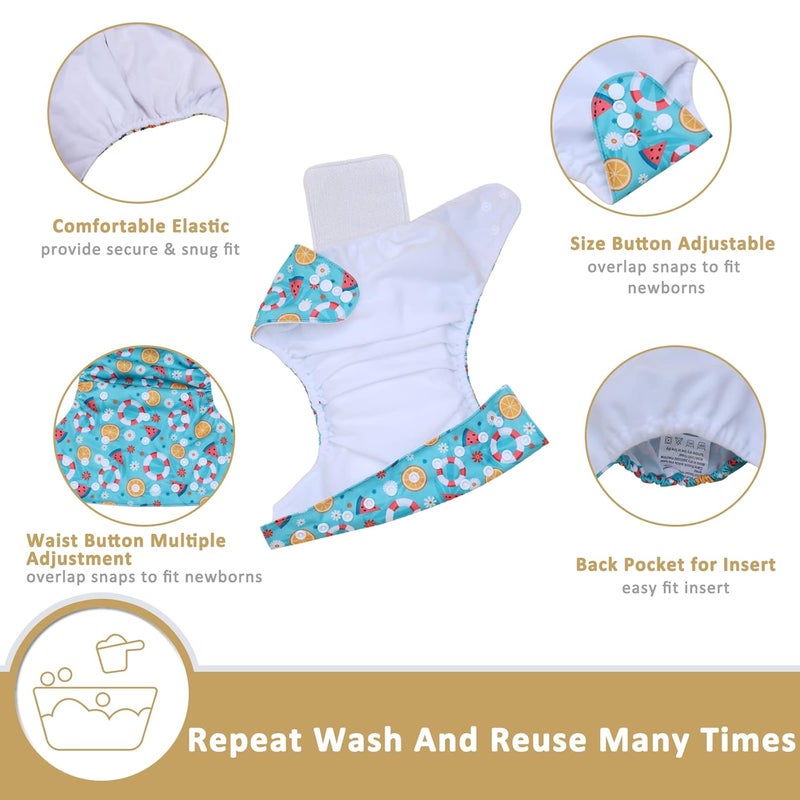 TDIAPERS حفاضات قماشية قابلة للغسل وإعادة الاستخدام بحجم واحد قابلة للتعديل للأطفال 10 عبوة مع 10 قطع من إدخالات الألياف الدقيقة، 1 حقيبة مبللة - Image 2